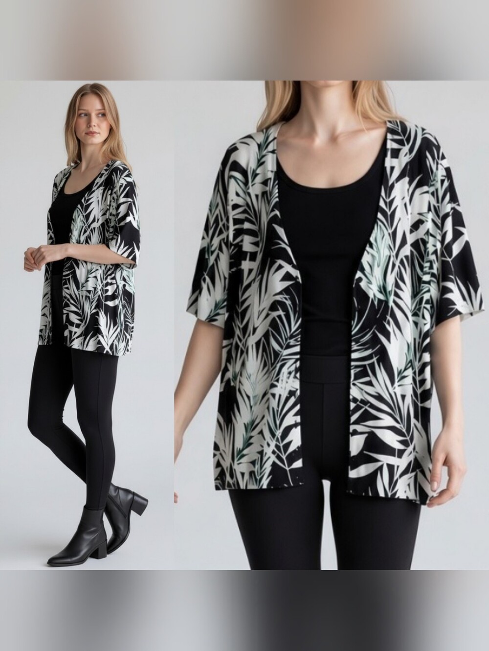 Talbots 2X knit short sleeves button cardigan leaf tropical layering bohemian
